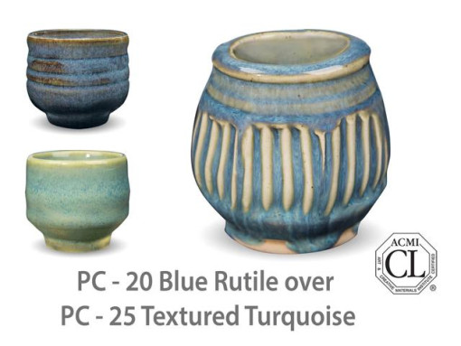 PC20 Blue Rutile over PC25 Textured Turquoise AMACO Brent