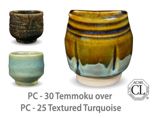 PC30 Temmoku over PC25 Textured Turquoise AMACO Brent