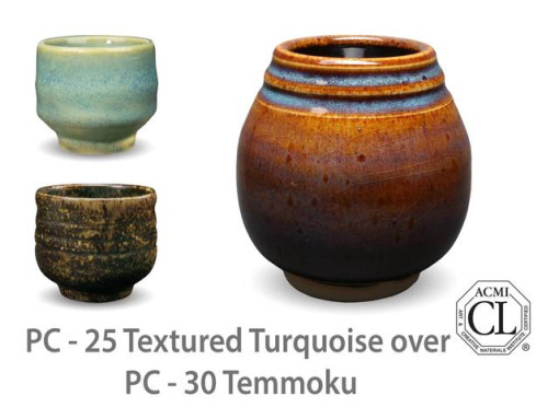 PC25 Textured Turquoise over PC30 Temmoku AMACO Brent