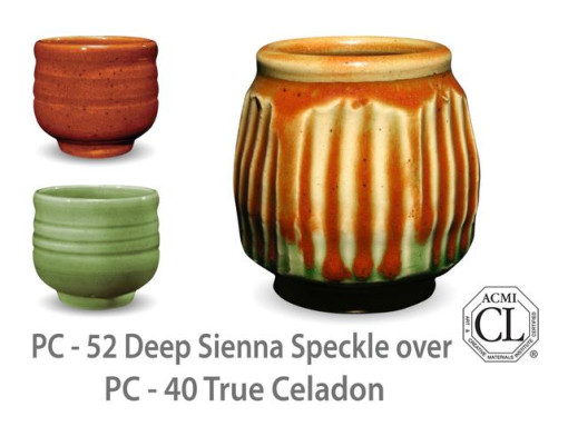 PC-52 Deep Sienna Speckle over PC-40 True Celadon | AMACO Brent