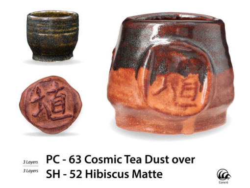 PC63 Cosmic Tea Dust over SH52 Hibiscus Matte AMACO Brent