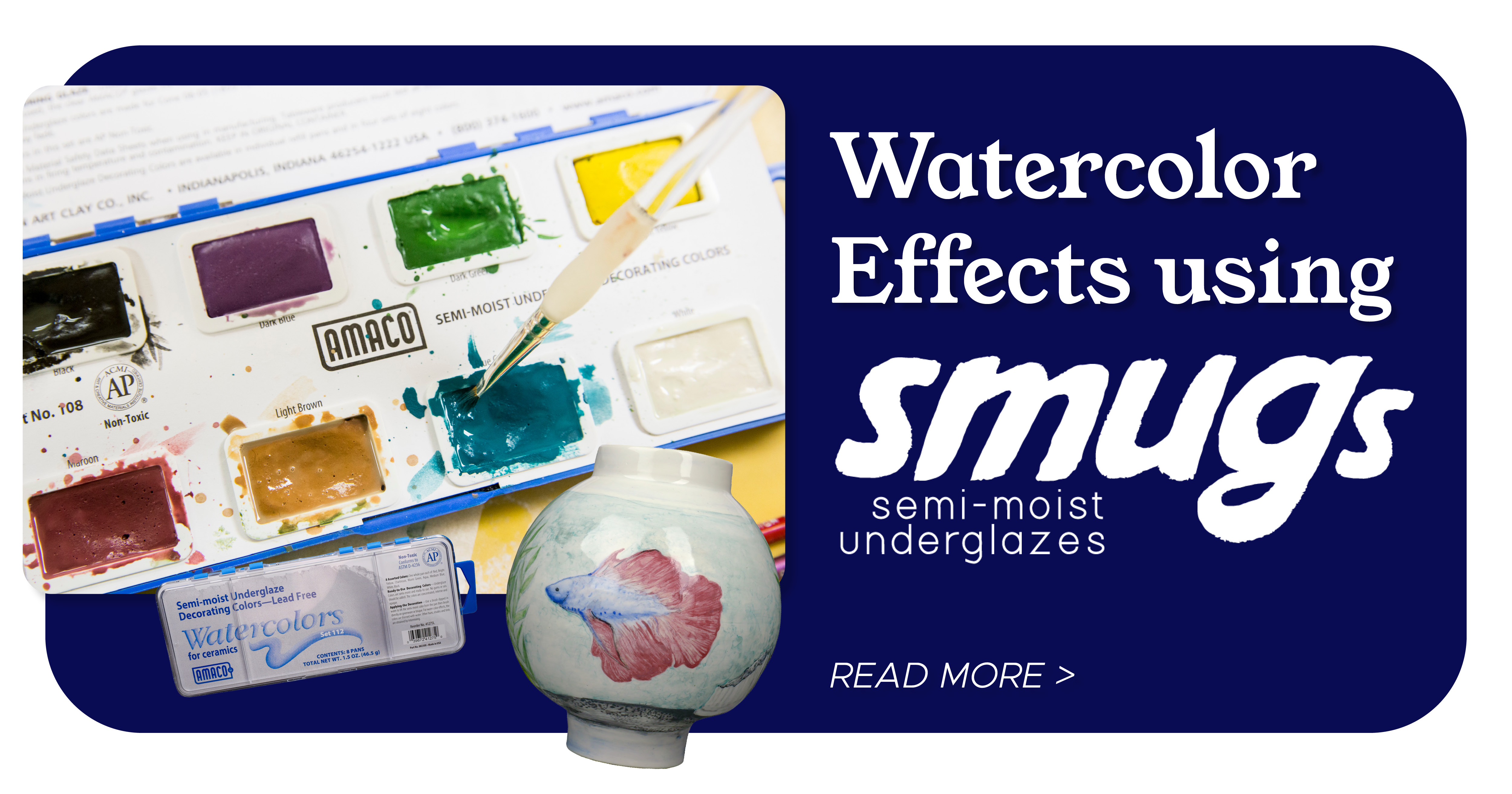Watercolor effects using AMACO Semi-Moist Underglazes | AMACO Brent